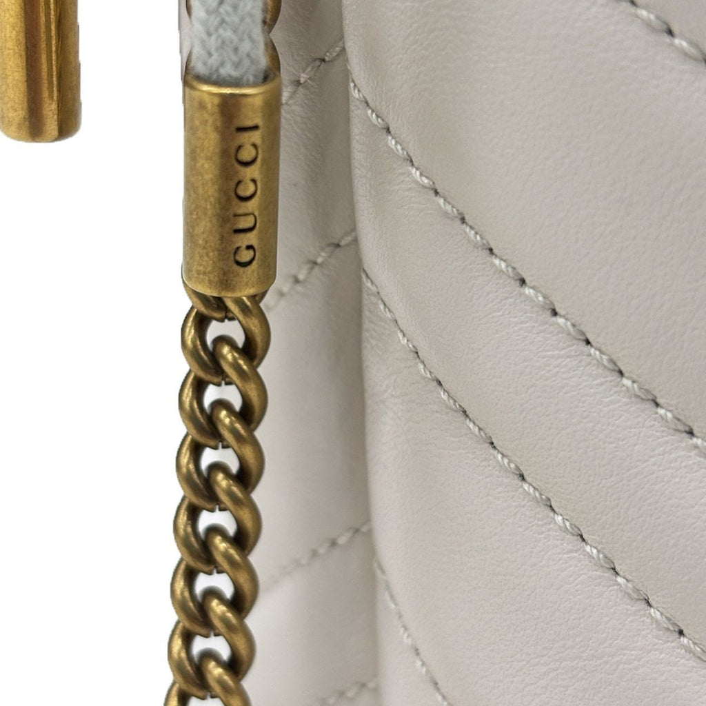 Gucci GG Marmont Bucket Bag Drawstring Crossbody Chain Double Heart White — view 8