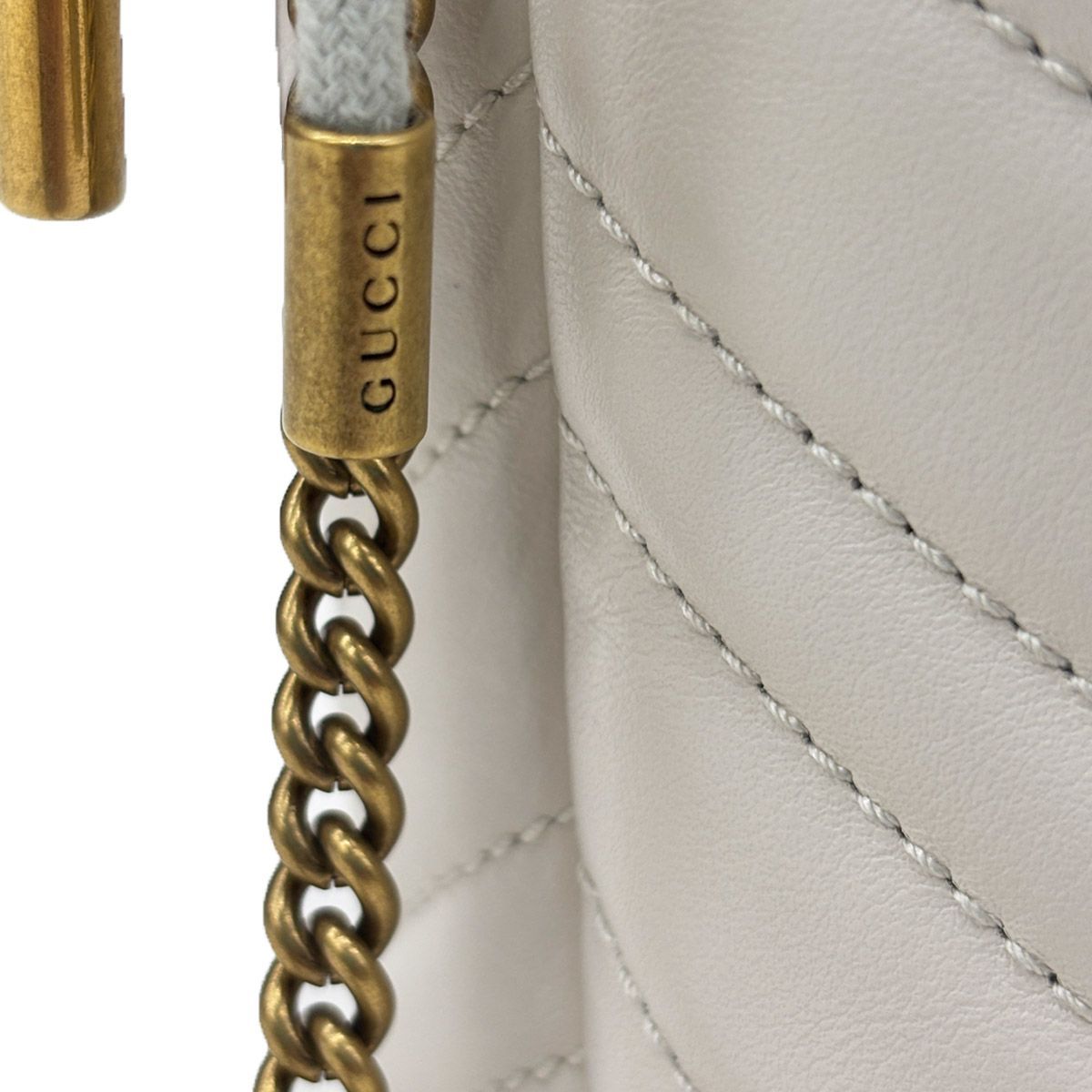 Gucci GG Marmont Bucket Bag Drawstring Crossbody Chain Double Heart White — view 8