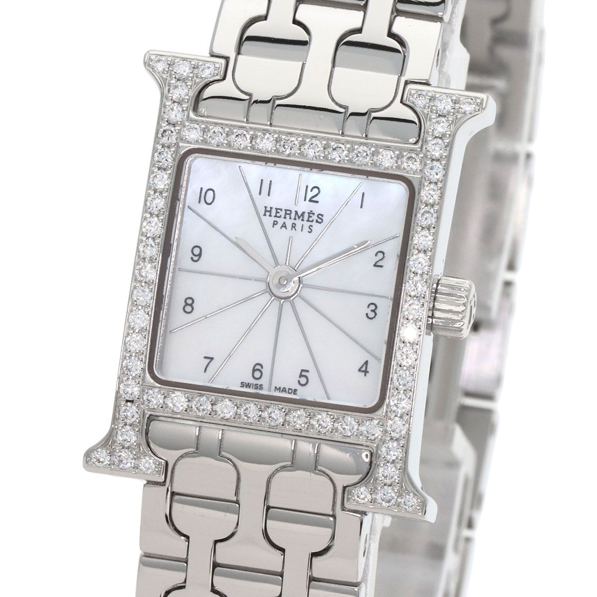 Hermes Watch Mini Diamond SS White Shell — view 3