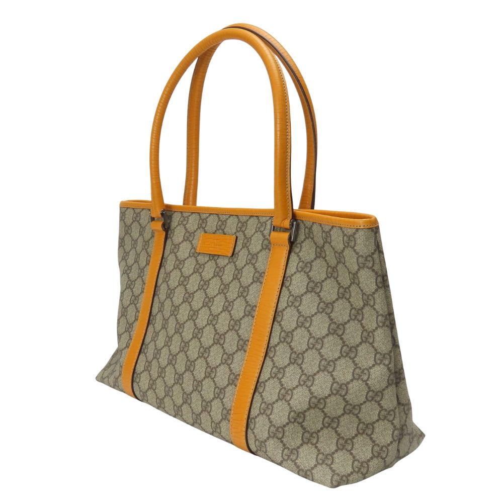 Gucci Tote GG Supreme Canvas Leather Beige Orange Everyday Use — view 2