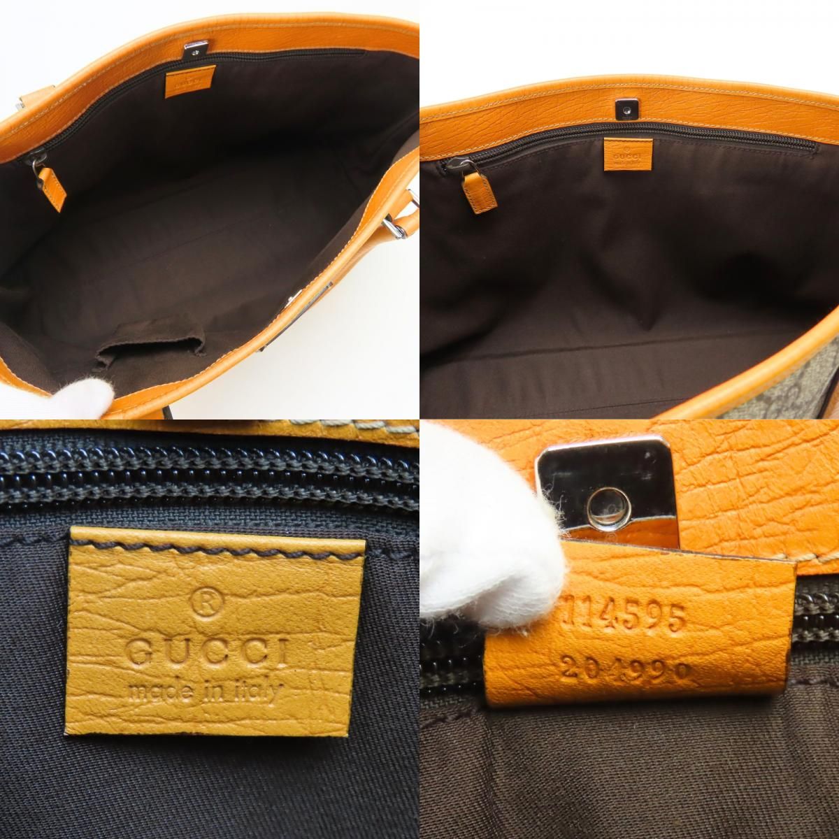 Gucci Tote GG Supreme Canvas Leather Beige Orange Everyday Use — view 7