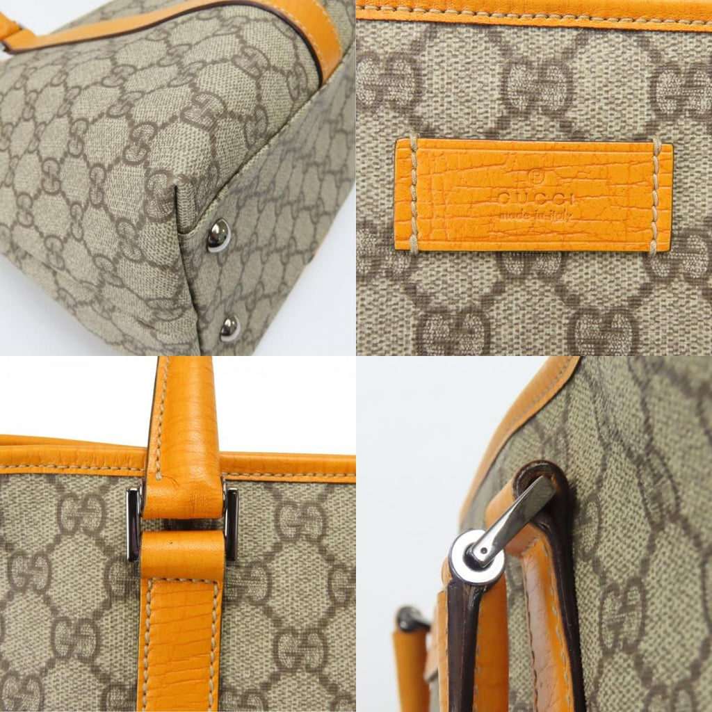 Gucci Tote GG Supreme Canvas Leather Beige Orange Everyday Use — view 5
