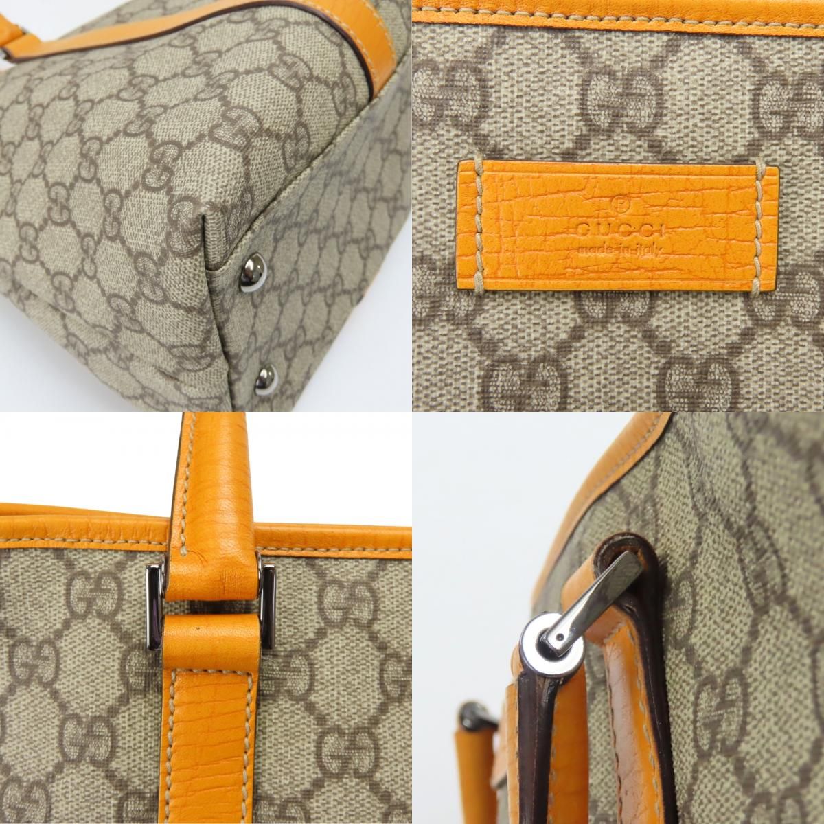 Gucci Tote GG Supreme Canvas Leather Beige Orange Everyday Use — view 5