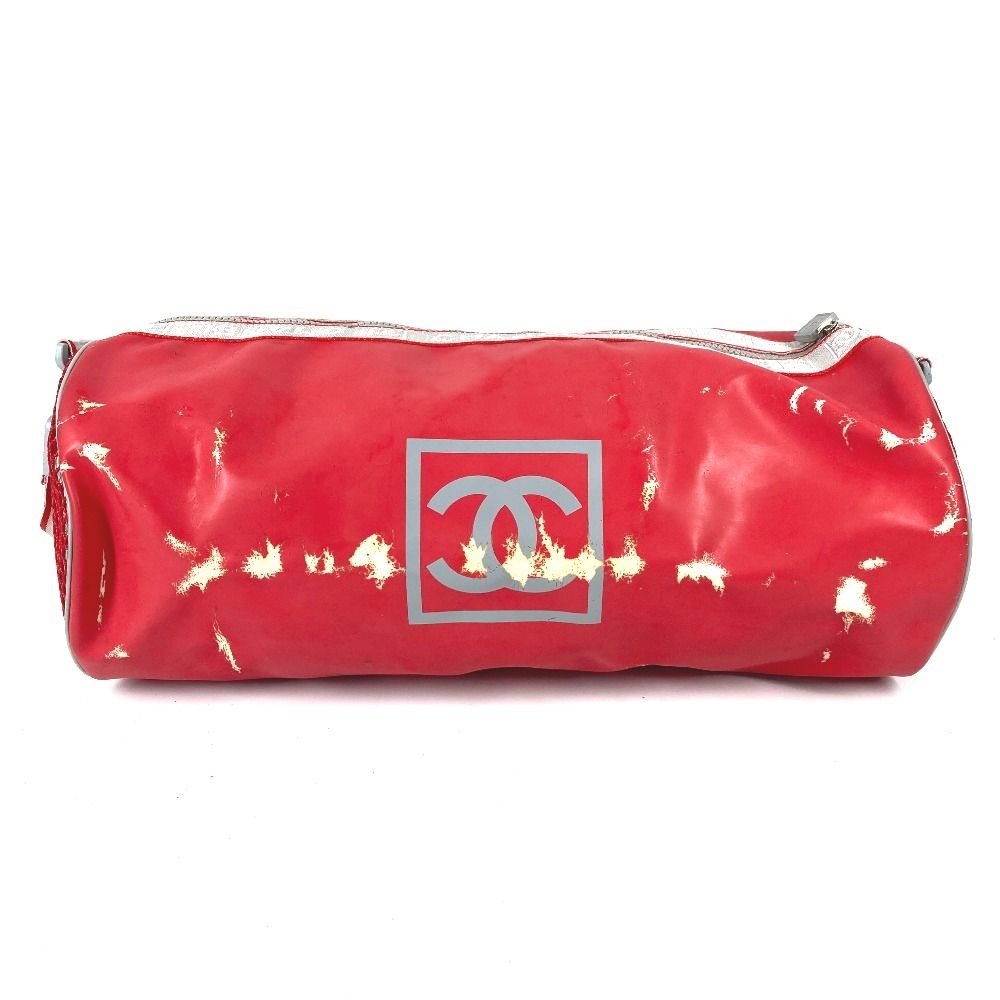 Chanel Shoulder Bag CC Logo Rubber Red X White — view 3