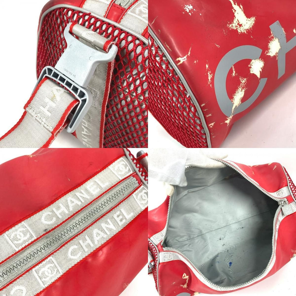 Chanel Shoulder Bag CC Logo Rubber Red X White — view 8