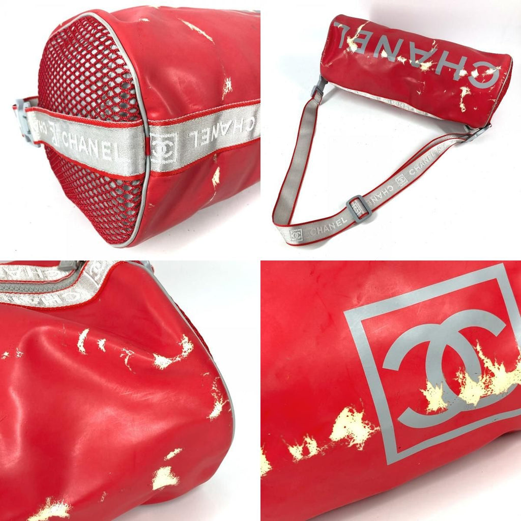 Chanel Shoulder Bag CC Logo Rubber Red X White — view 7