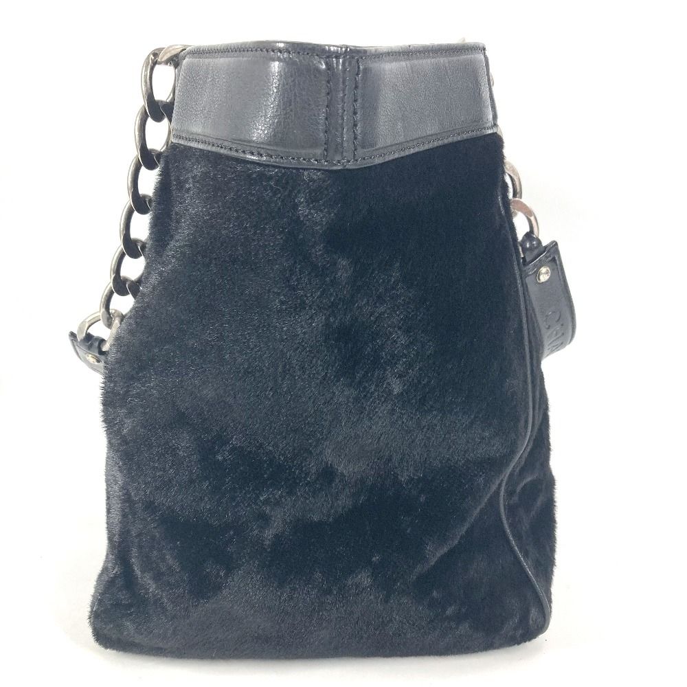 Chanel Shoulder Bag CC Logo Calf Hair Black — view 4