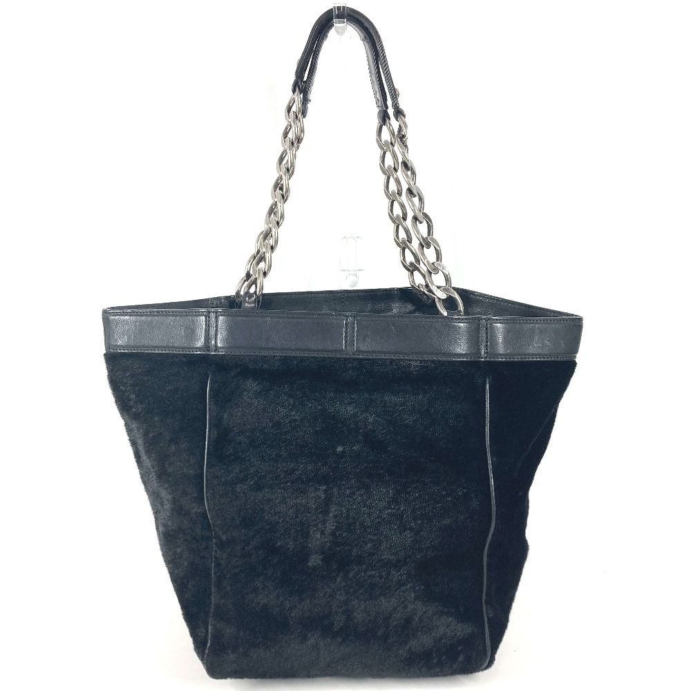Chanel Shoulder Bag CC Logo Calf Hair Black — view 2
