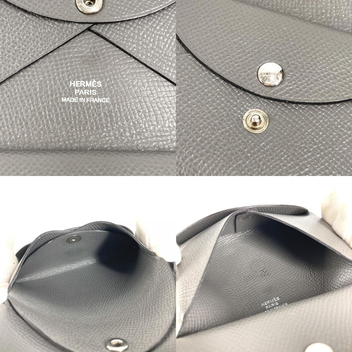 Hermes Bifold Wallet Calvi Duo Chevre Etain Gray — view 8