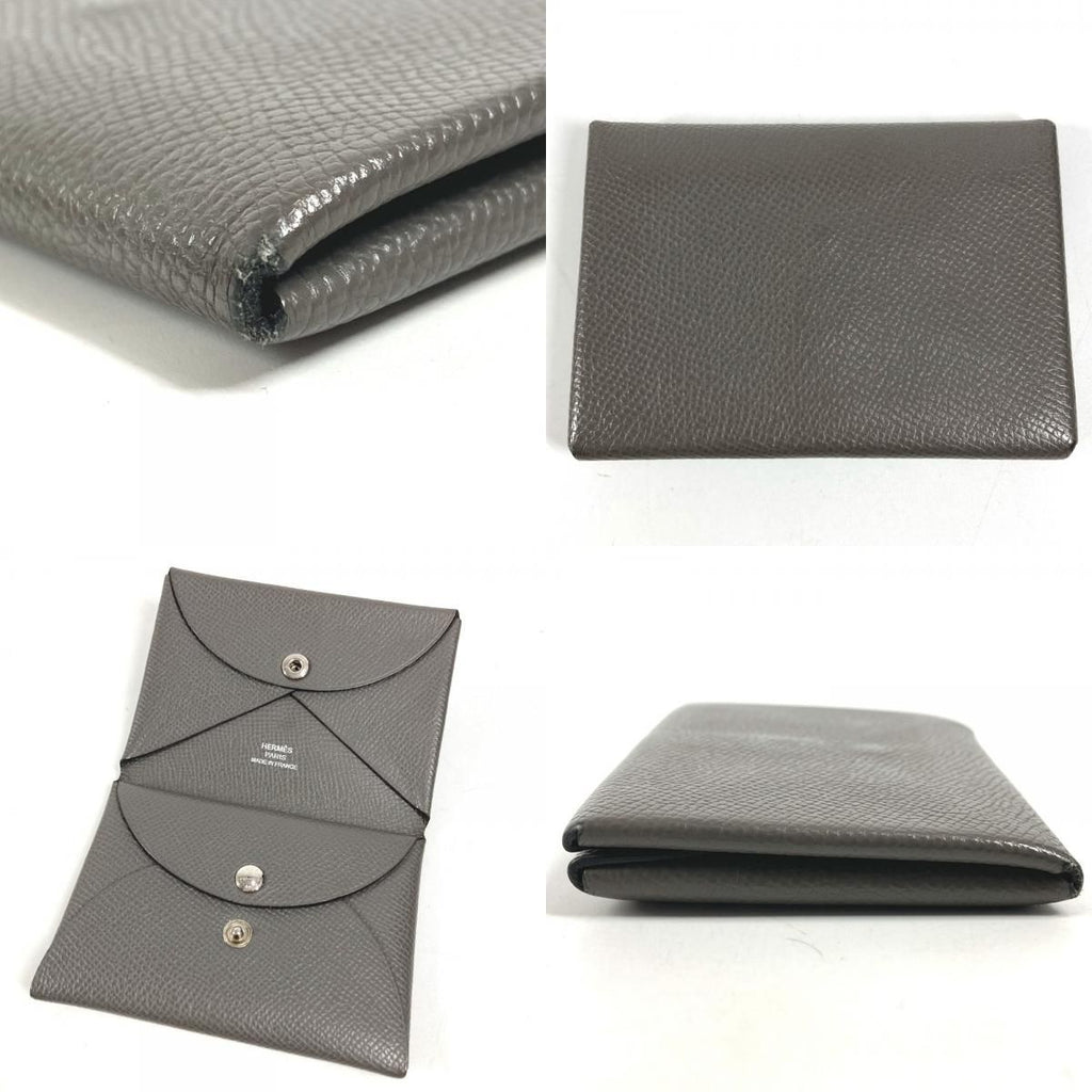 Hermes Bifold Wallet Calvi Duo Chevre Etain Gray — view 7