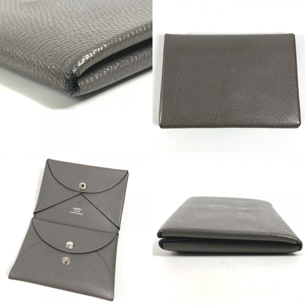 Hermes Bifold Wallet Calvi Duo Chevre Etain Gray — view 7