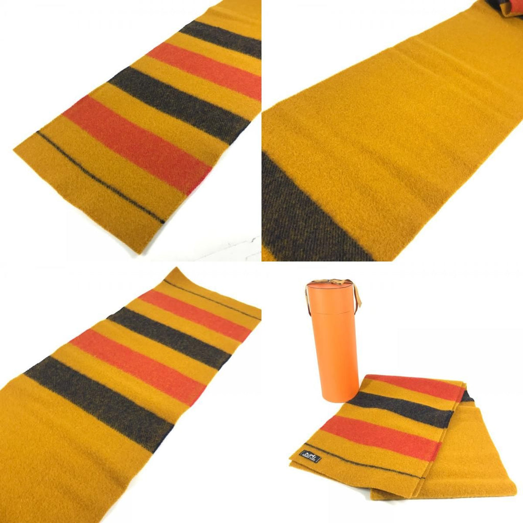 Hermes Scarf Cover le Wool Yellow X Red Navy — view 9
