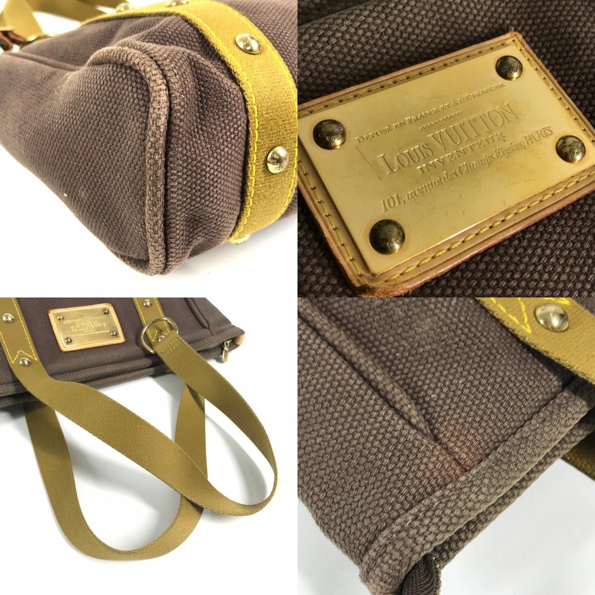 Louis Vuitton Shoulder Bag Cabas MM Leather Canvas Blanc Brown — view 7