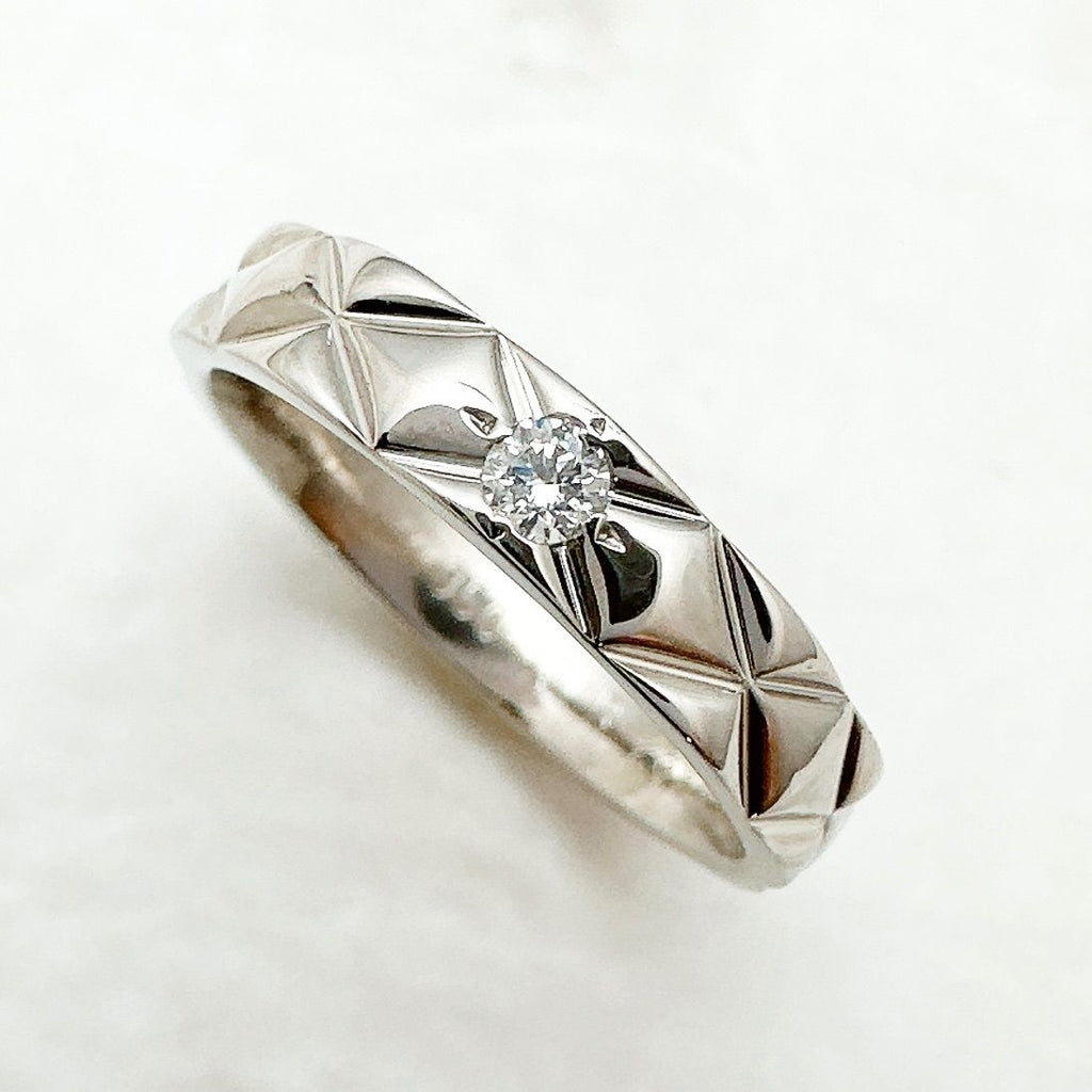 Chanel Quilted Diamond Platinum Ring 49 — view 2