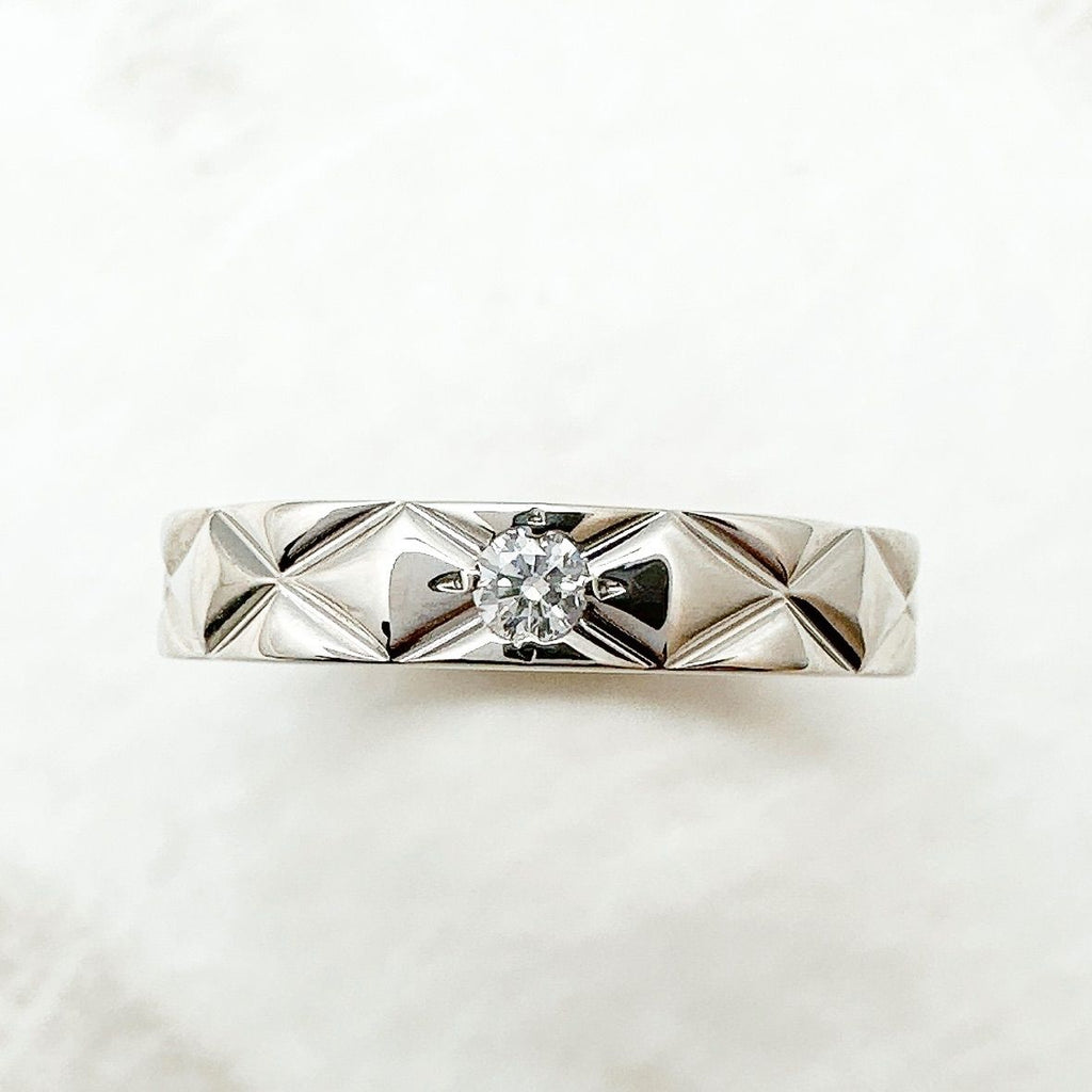 Chanel Quilted Diamond Platinum Ring 49 — view 5