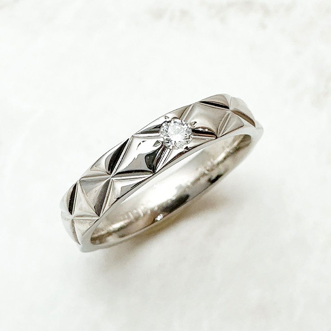Chanel Quilted Diamond Platinum Ring 49 — view 4