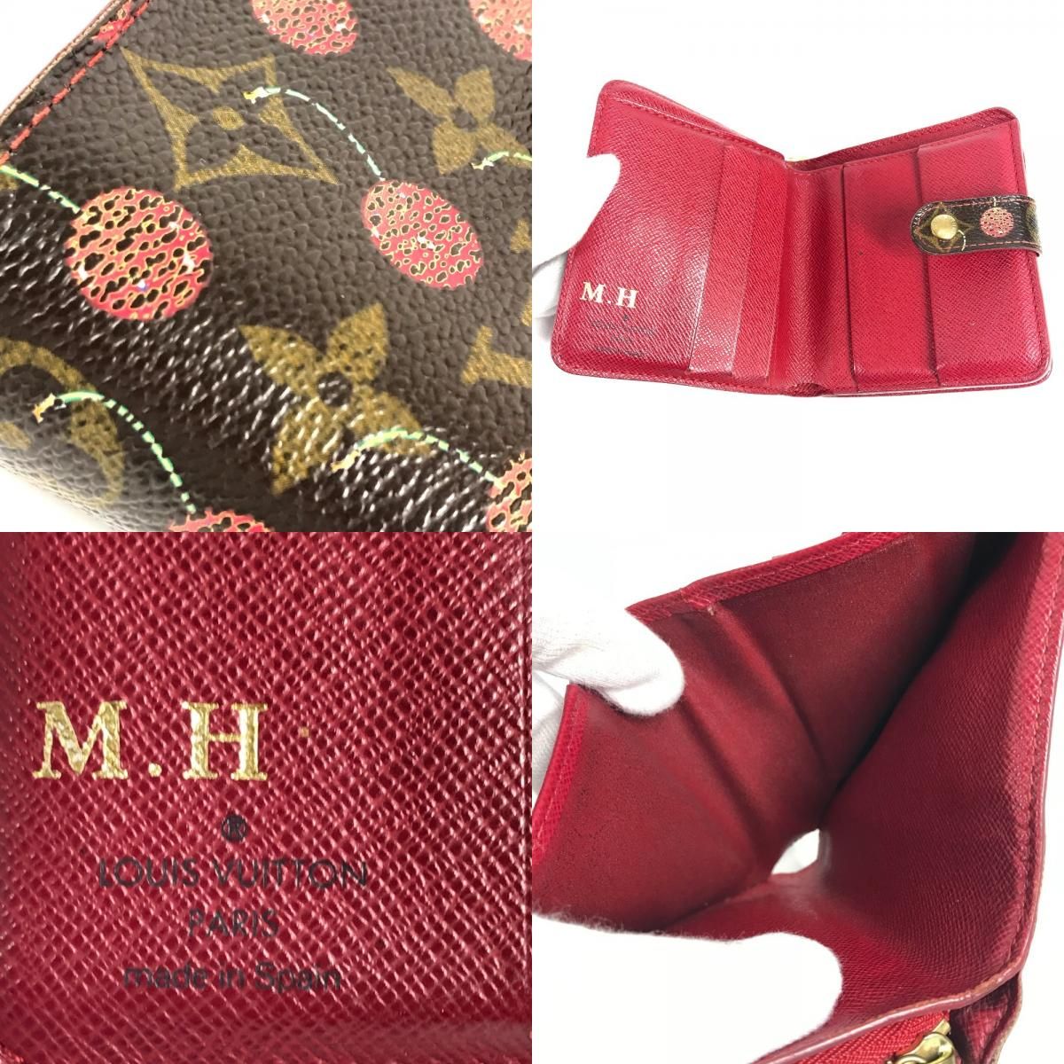 Louis Vuitton Bifold Wallet Compact Zip Monogram Cherry Canvas Brown X Red — view 7