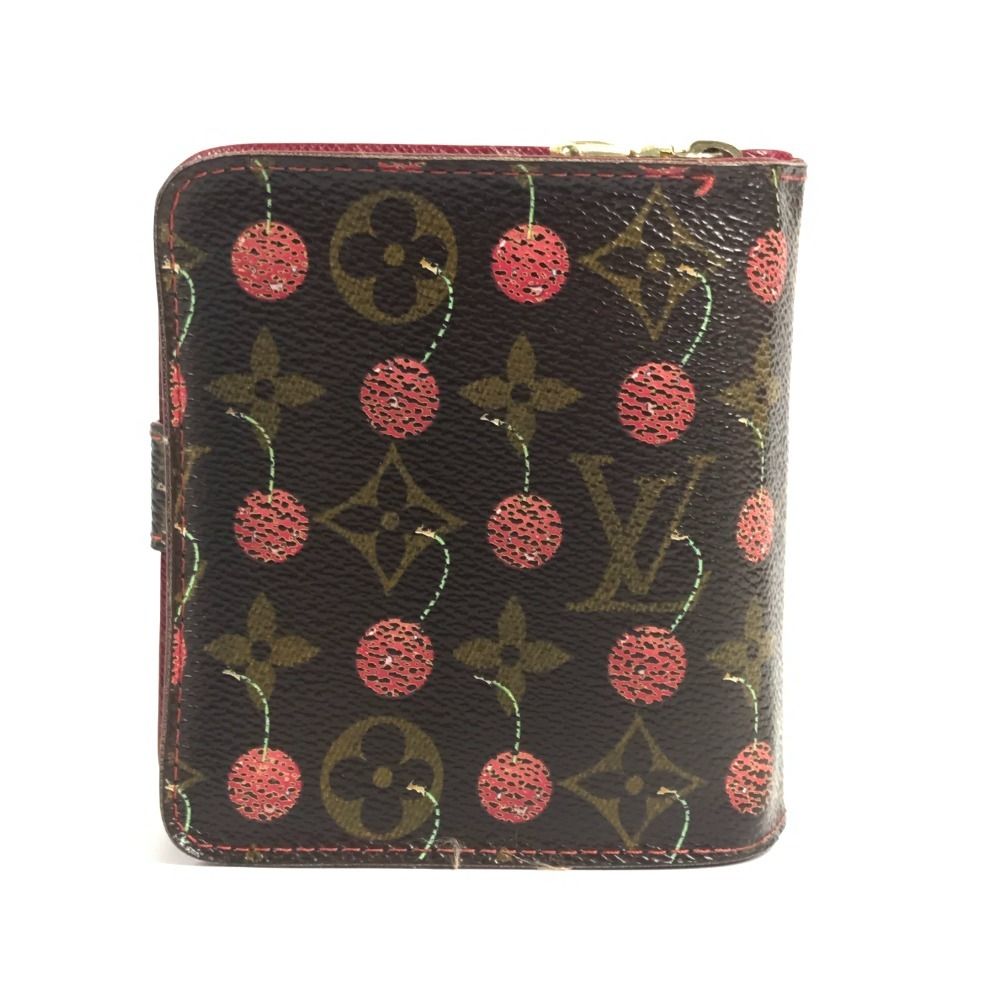 Louis Vuitton Bifold Wallet Compact Zip Monogram Cherry Canvas Brown X Red — view 2