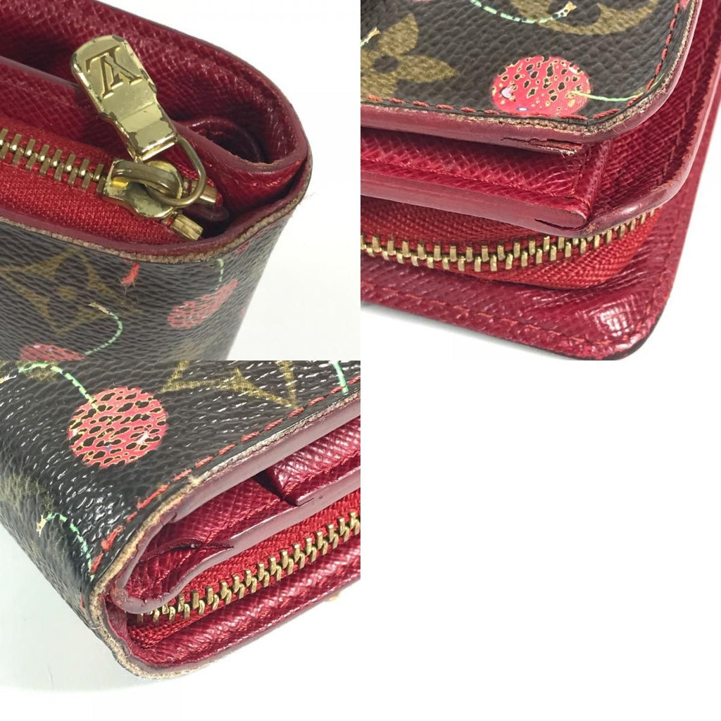 Louis Vuitton Bifold Wallet Compact Zip Monogram Cherry Canvas Brown X Red — view 9