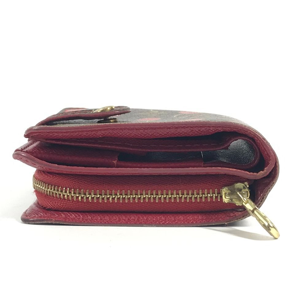 Louis Vuitton Bifold Wallet Compact Zip Monogram Cherry Canvas Brown X Red — view 4