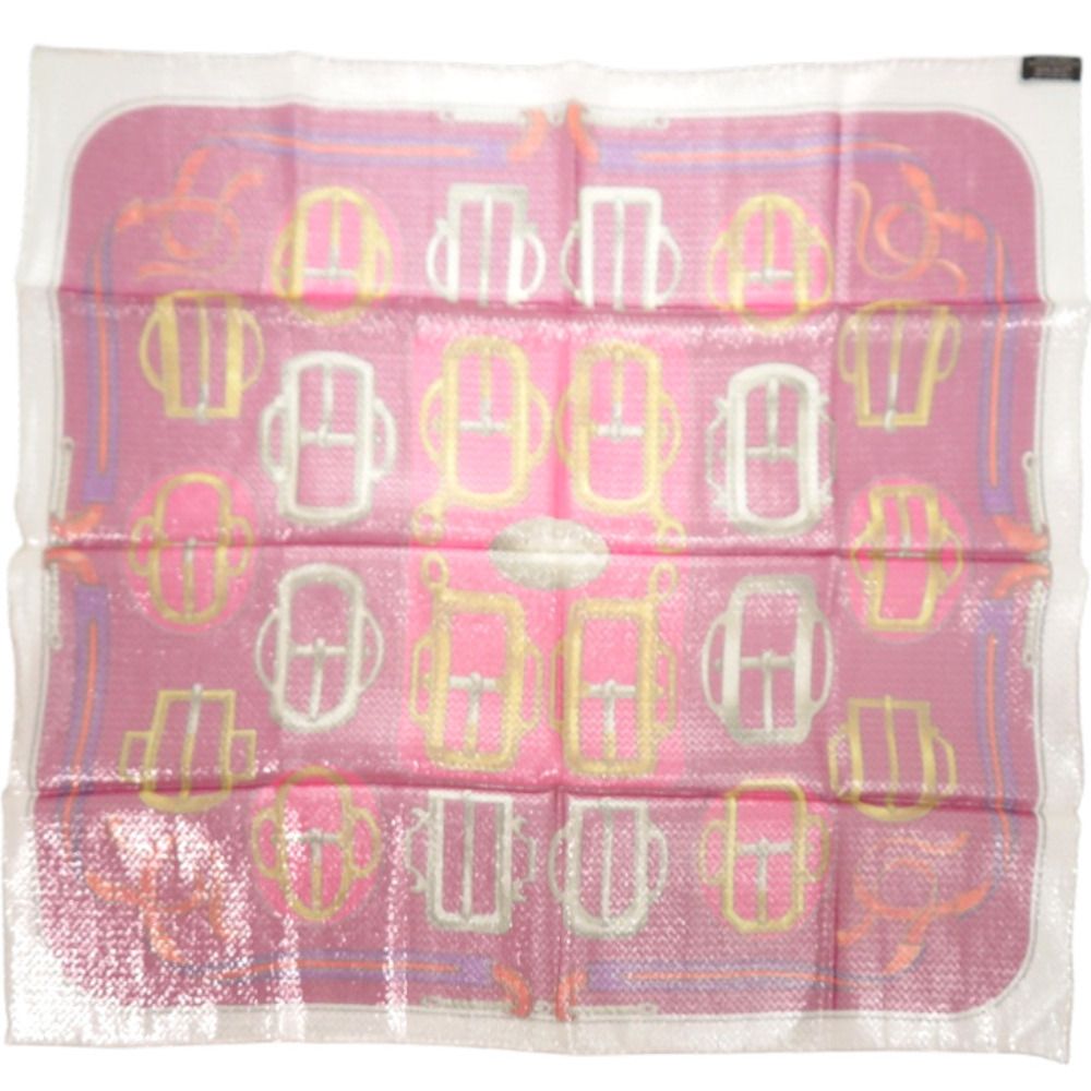 Hermes Carre 70 Bovclerie D'attelage Attrage Buckle Silk Polyester Pink Scarf Yellow X White — view 2