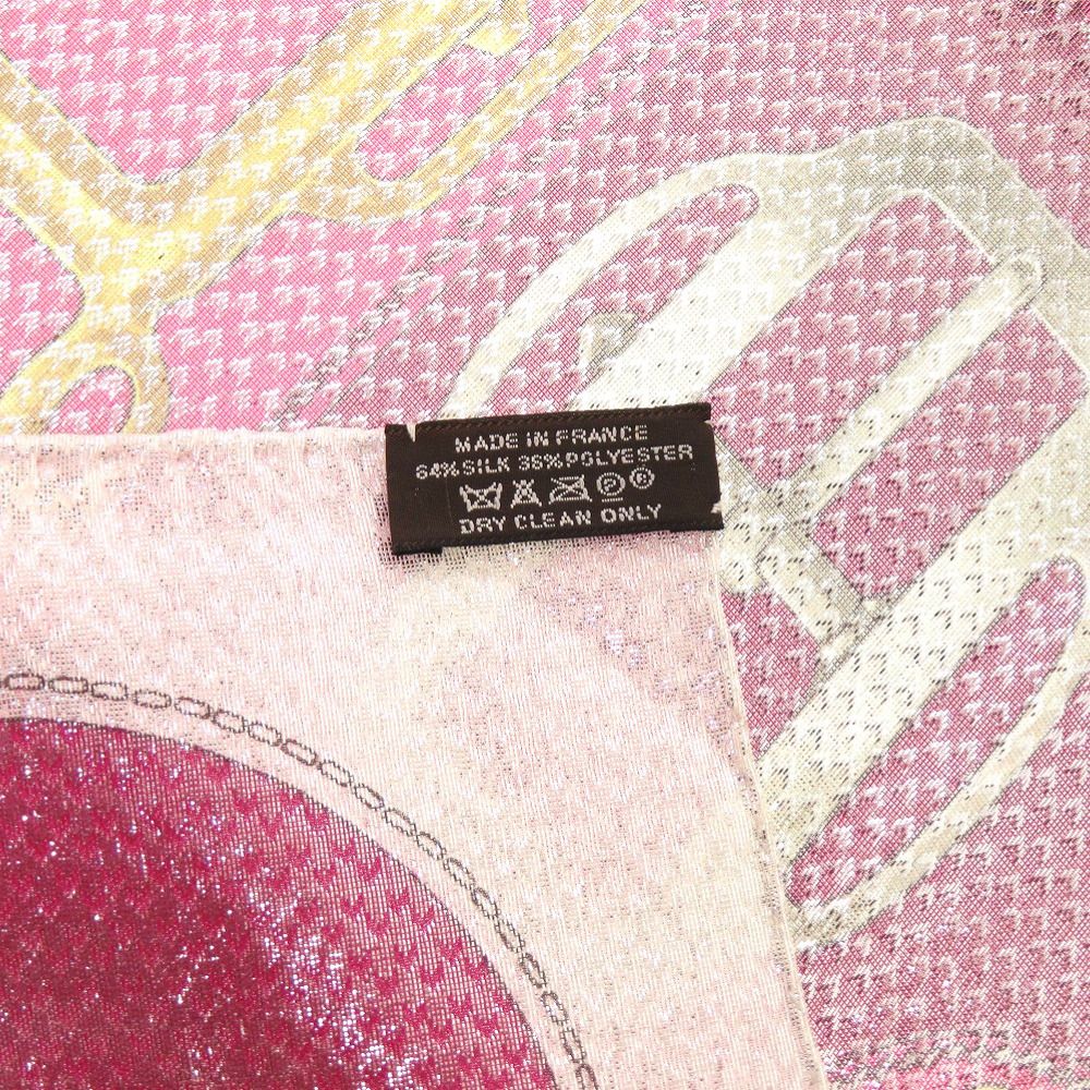 Hermes Carre 70 Bovclerie D'attelage Attrage Buckle Silk Polyester Pink Scarf Yellow X White — view 3
