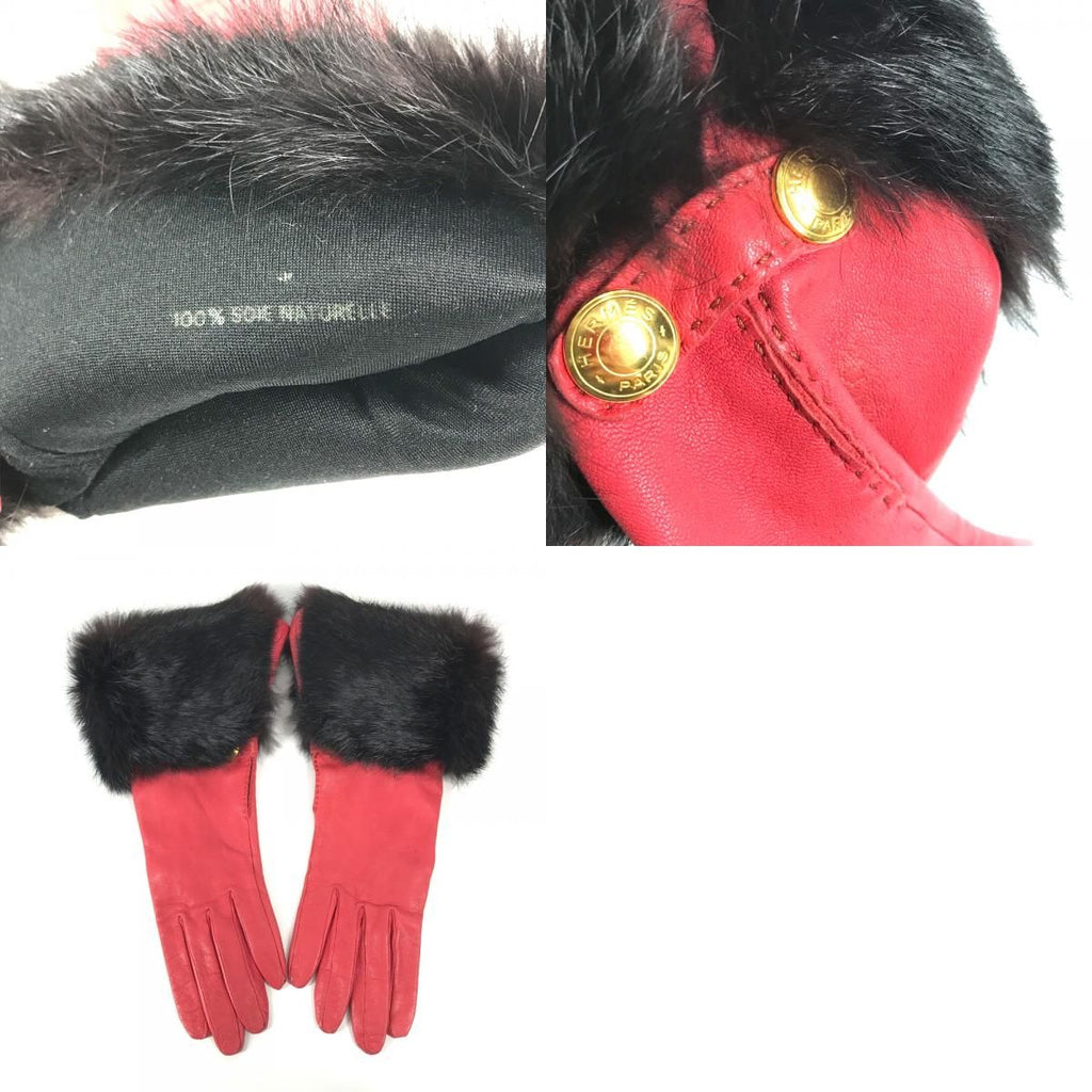 Hermes Gloves Fur Leather Red — view 9