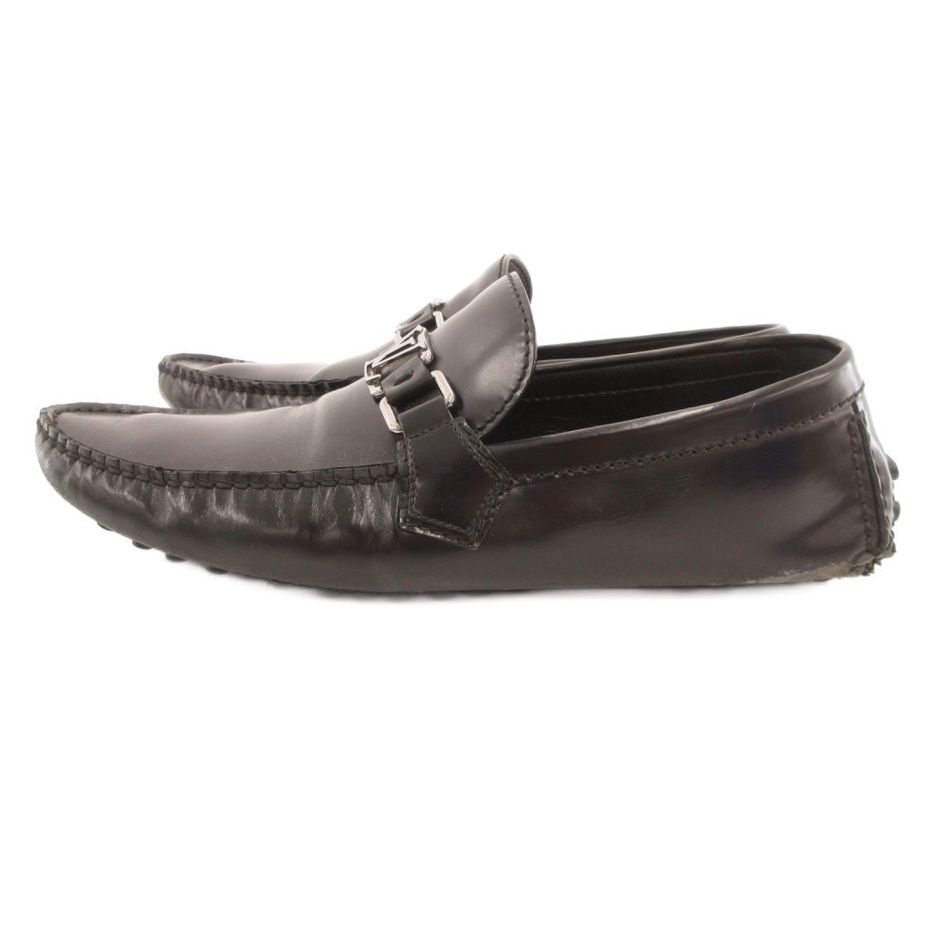Louis Vuitton Loafers Driving Shoes Slip on Logo Leather 7 Black — view 3