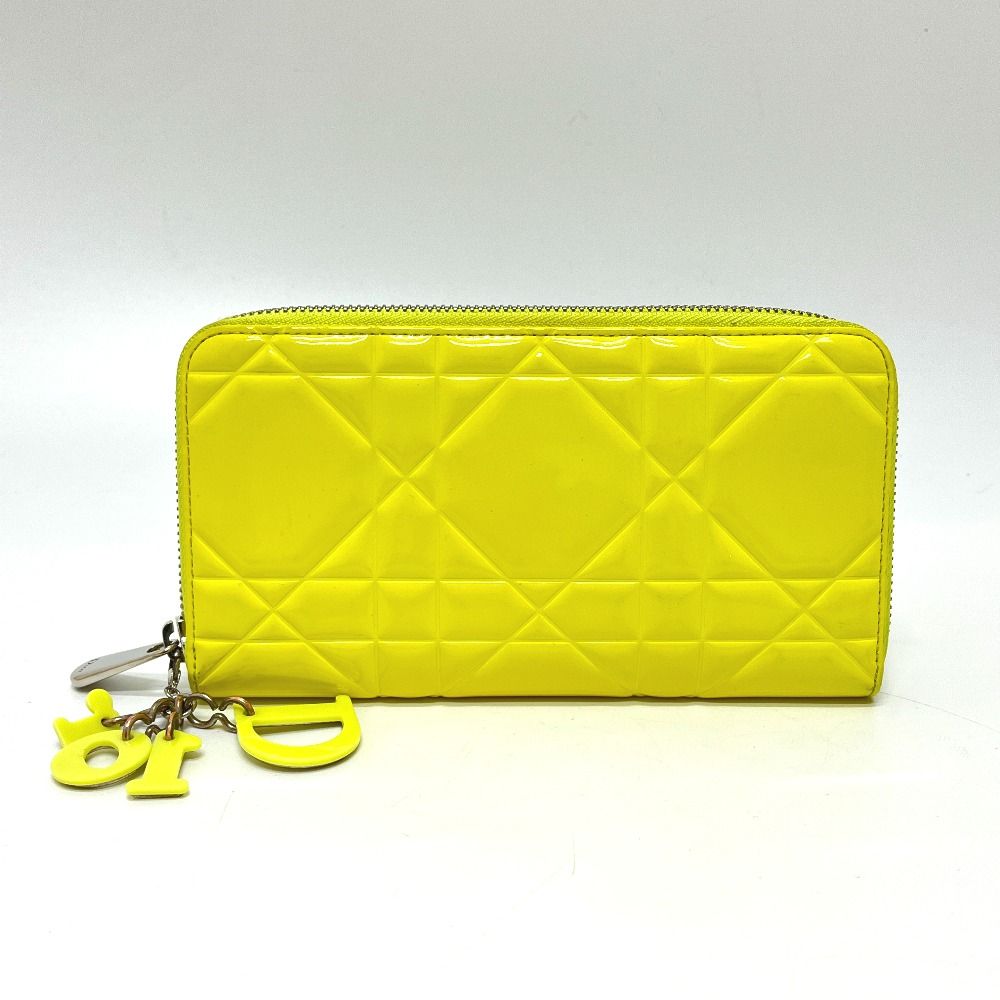 Dior Wallet Cannage Enamel Neon Yellow X — view 2