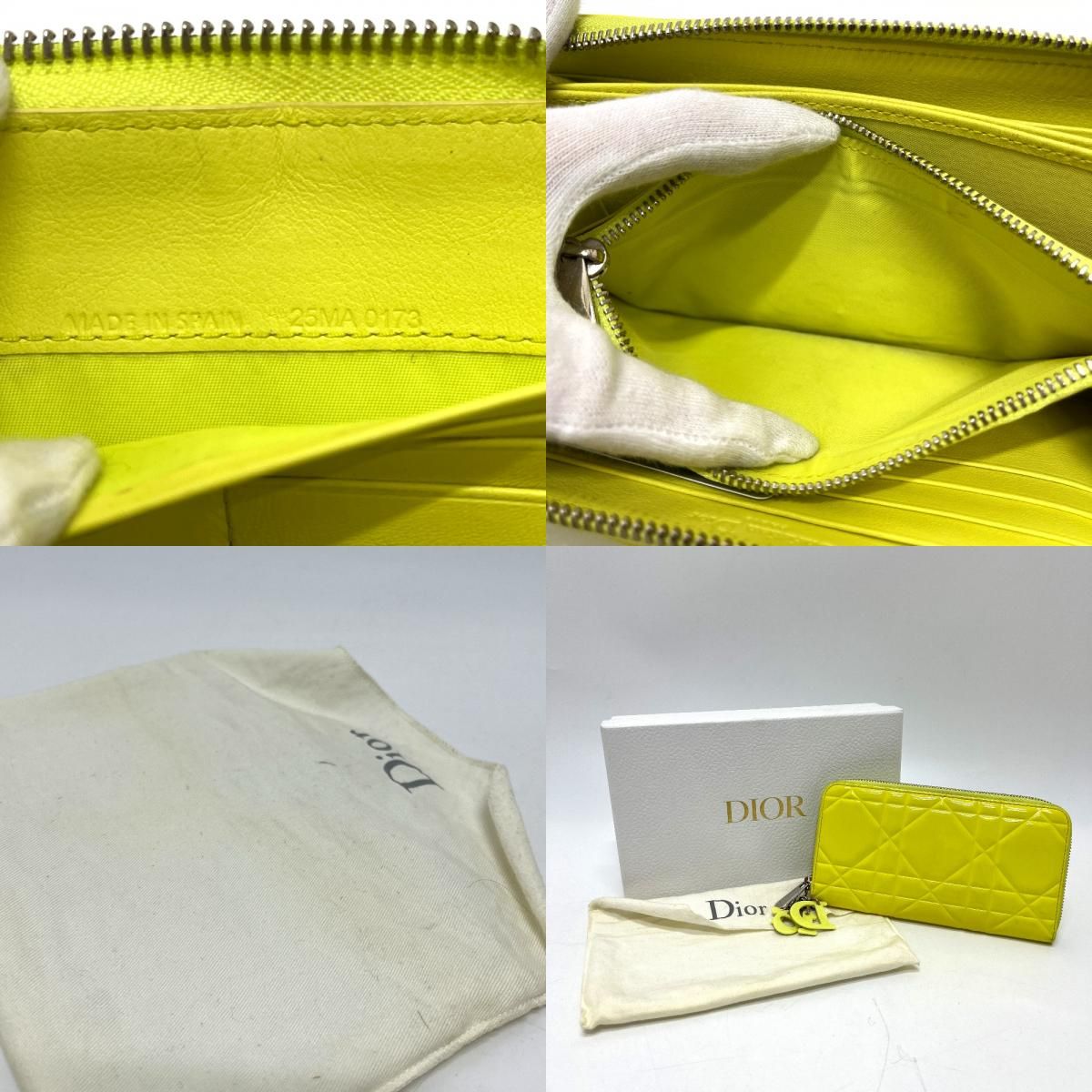 Dior Wallet Cannage Enamel Neon Yellow X — view 9