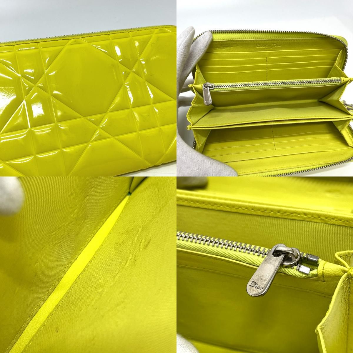 Dior Wallet Cannage Enamel Neon Yellow X — view 8
