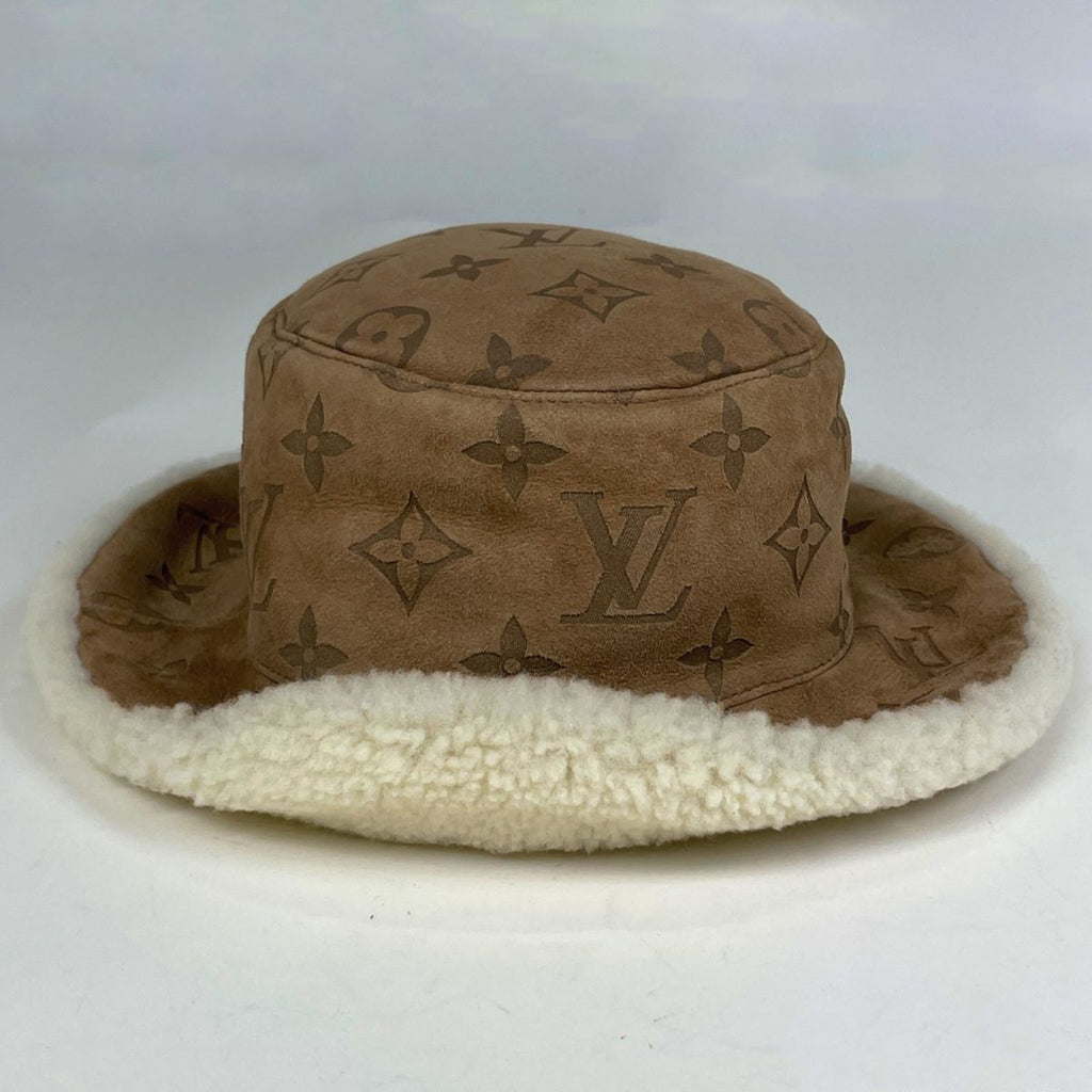 Louis Vuitton Chapeau Monogram Shearling Bucket Hat Sheep Leather Brown — view 2