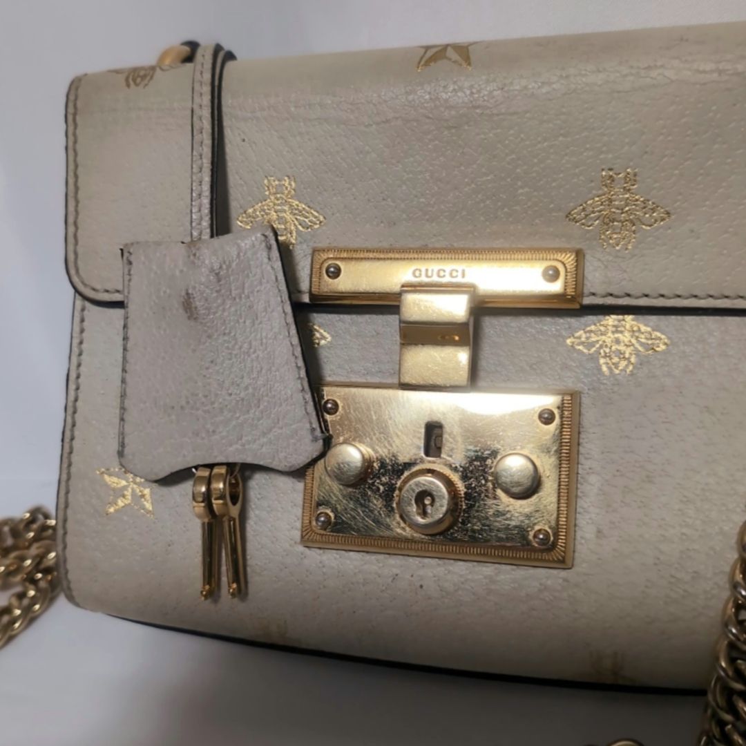 Gucci Leather Bi Star White Padlock Chain Shoulder Bag — view 6