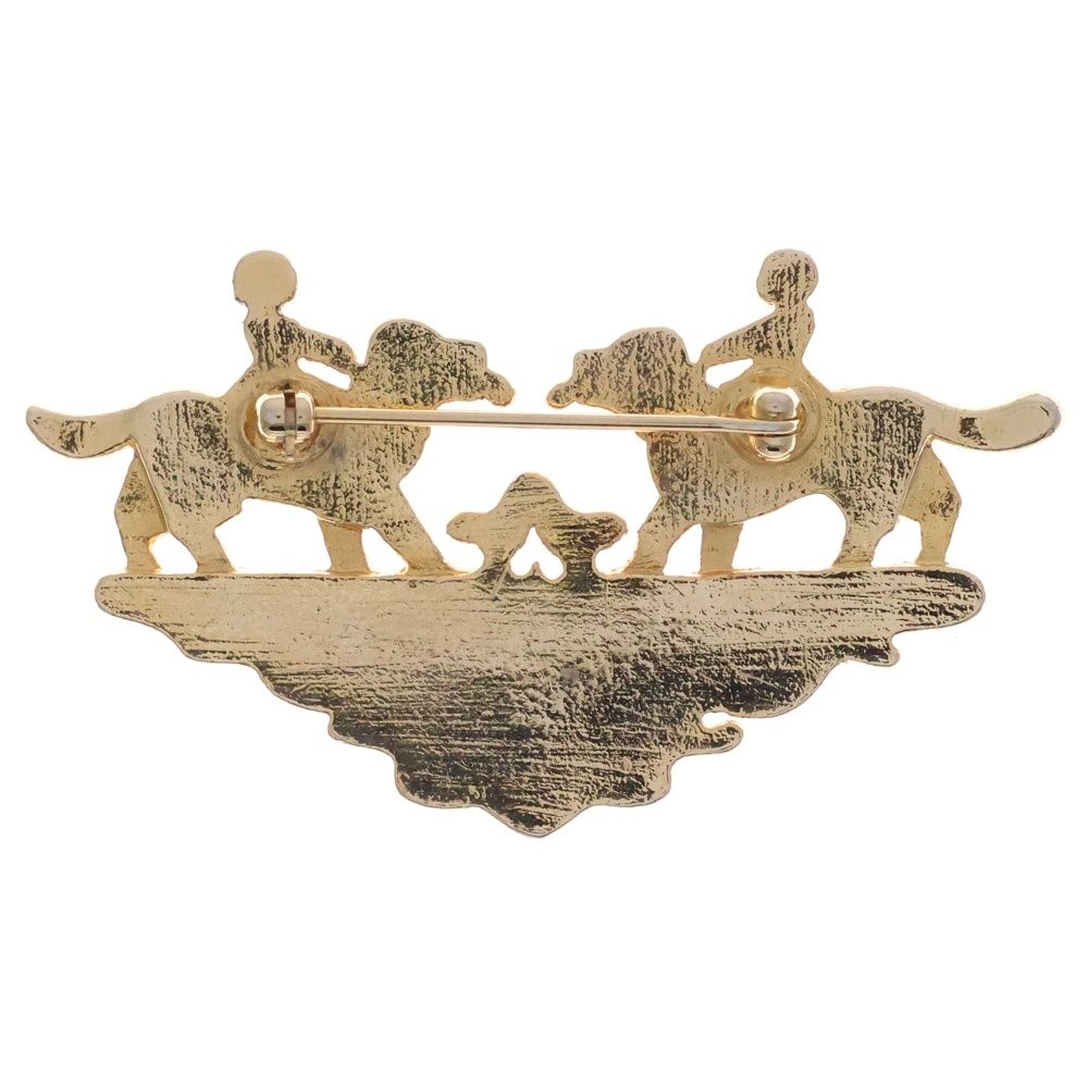 Hermes Cloisonne Dog and Girl Brooch Gold — view 2