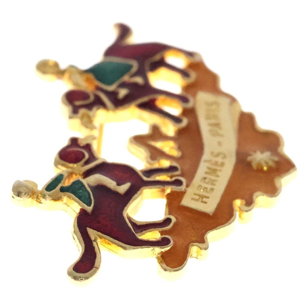 Hermes Cloisonne Dog and Girl Brooch Gold — view 3