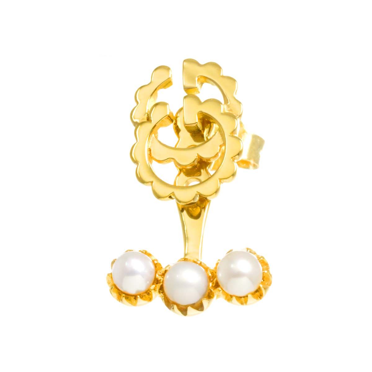 Gucci GG Running Logo Baby Pearl Earrings 18K YG Yellow Gold — view 2