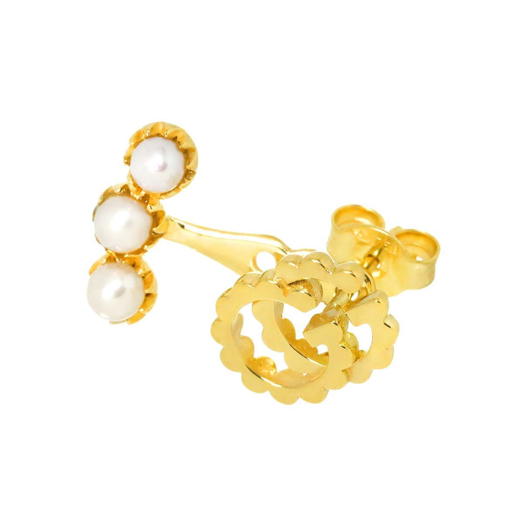 Gucci GG Running Logo Baby Pearl Earrings 18K YG Yellow Gold — view 3