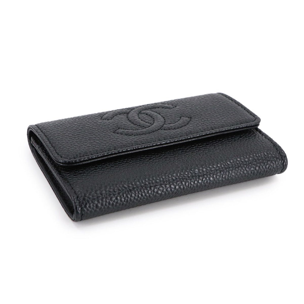 Chanel Card Case Business Holder Caviar Leather Black Silver Coco — view 3