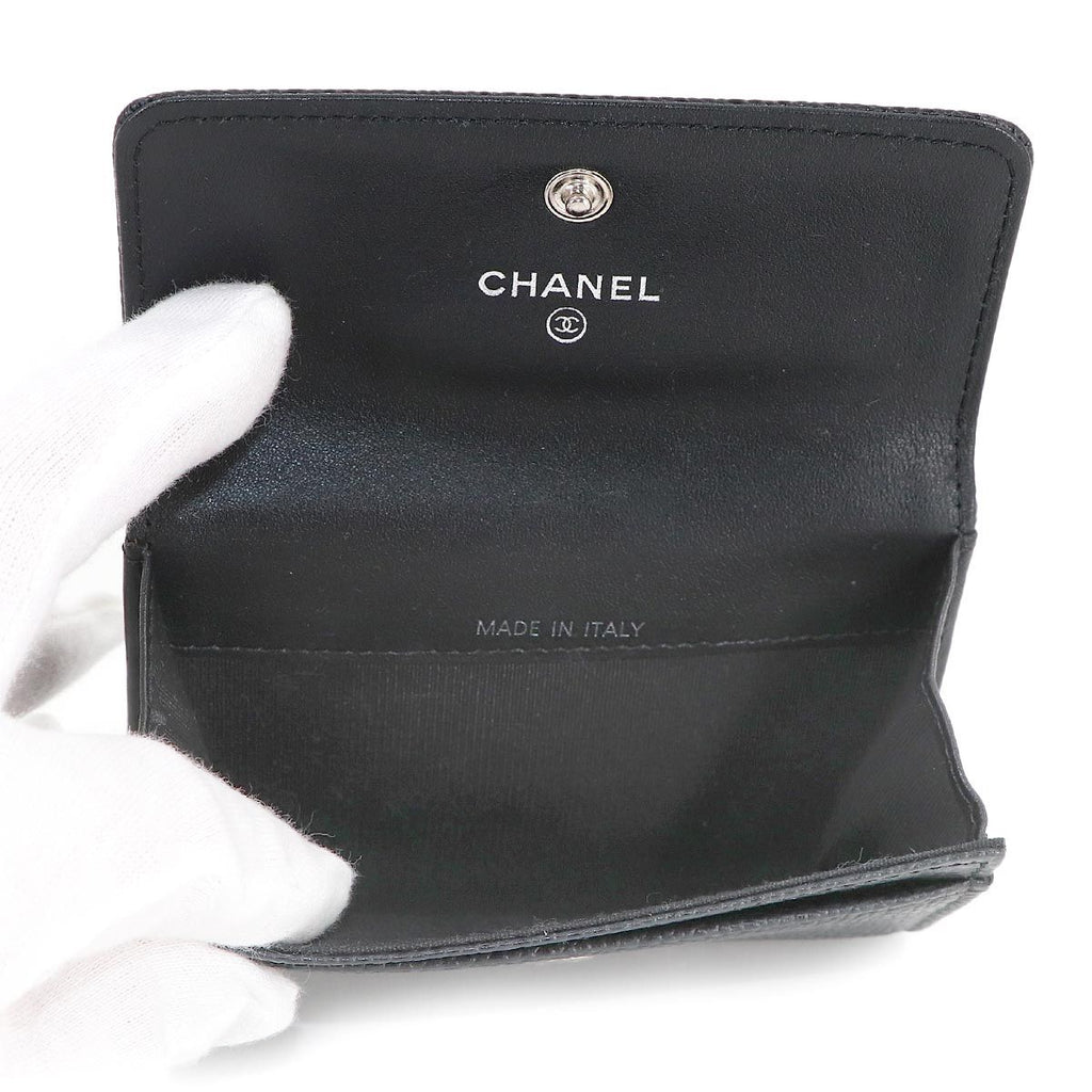 Chanel Card Case Business Holder Caviar Leather Black Silver Coco — view 5