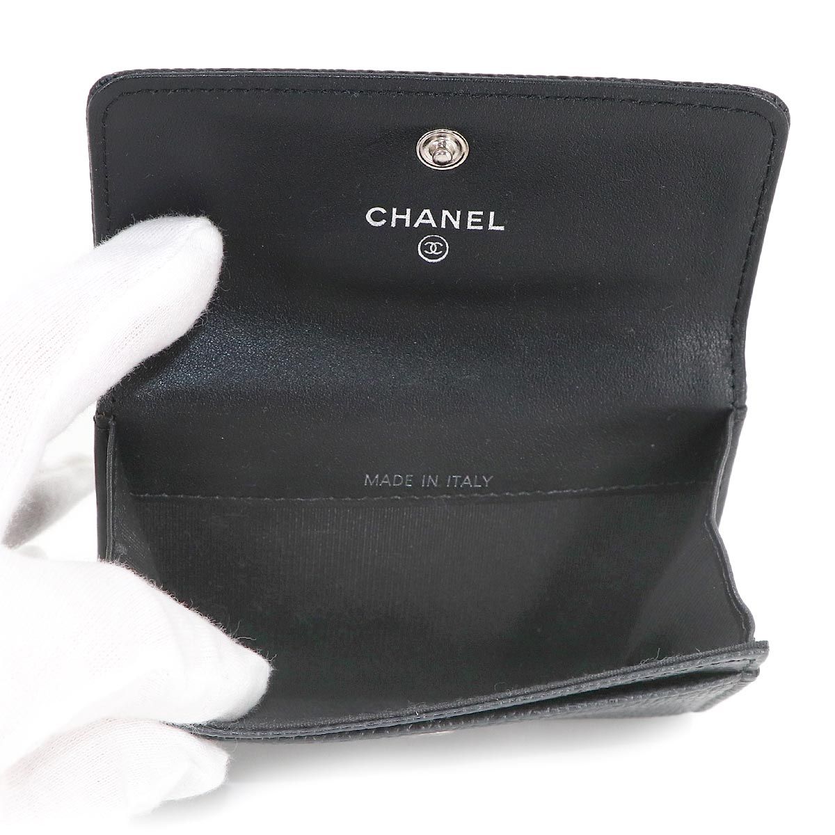 Chanel Card Case Business Holder Caviar Leather Black Silver Coco — view 5