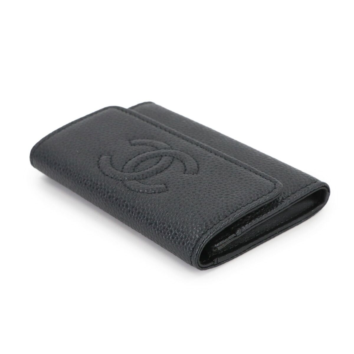 Chanel Card Case Business Holder Caviar Leather Black Silver Coco — view 4
