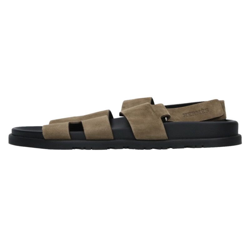 Hermes Genius Suede Leather Sandals 44 Black Khaki — view 2