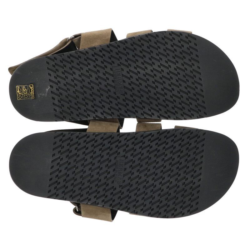 Hermes Genius Suede Leather Sandals 44 Black Khaki — view 3