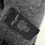 Saint Laurent Paris Logo Fringe Scarf Wool Mohair Alpaca Black Gray — view 7