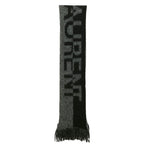 Saint Laurent Paris Logo Fringe Scarf Wool Mohair Alpaca Black Gray — view 4
