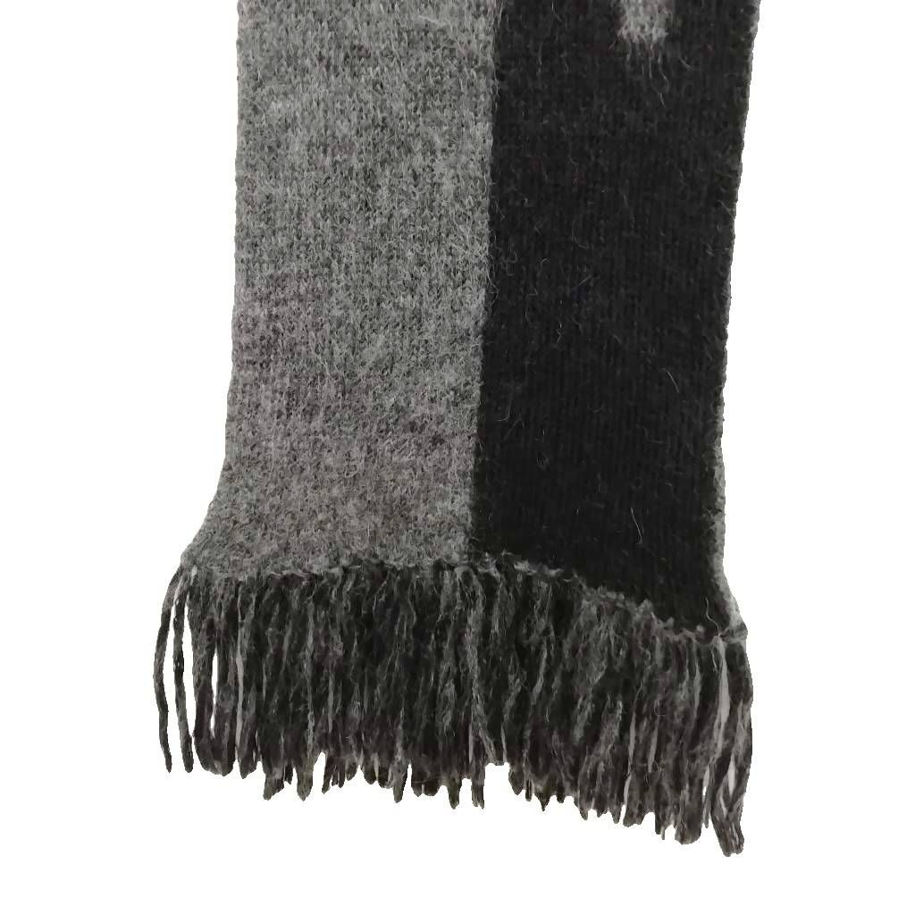 Saint Laurent Paris Logo Fringe Scarf Wool Mohair Alpaca Black Gray — view 6