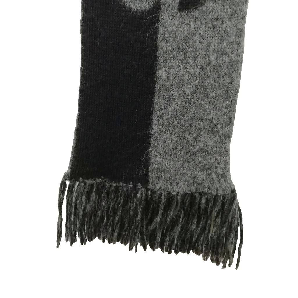 Saint Laurent Paris Logo Fringe Scarf Wool Mohair Alpaca Black Gray — view 3