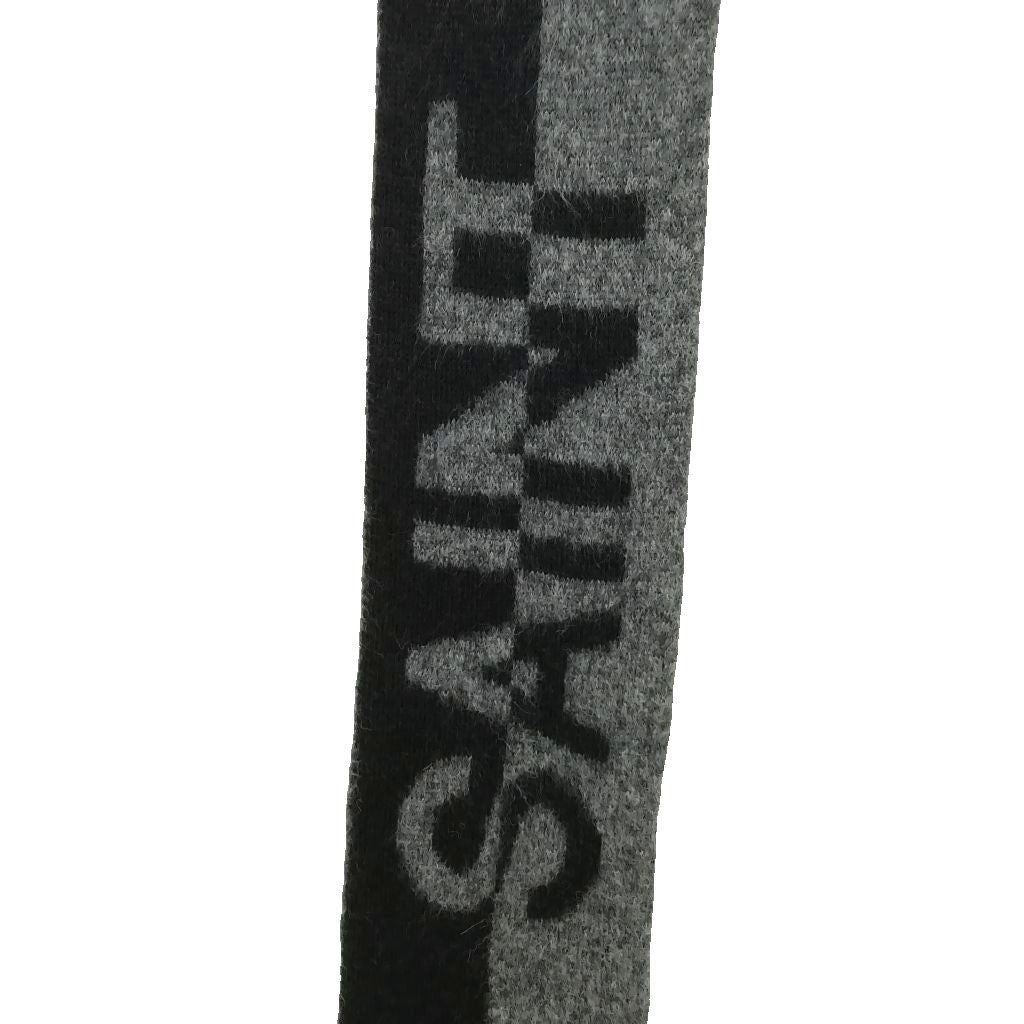 Saint Laurent Paris Logo Fringe Scarf Wool Mohair Alpaca Black Gray — view 2