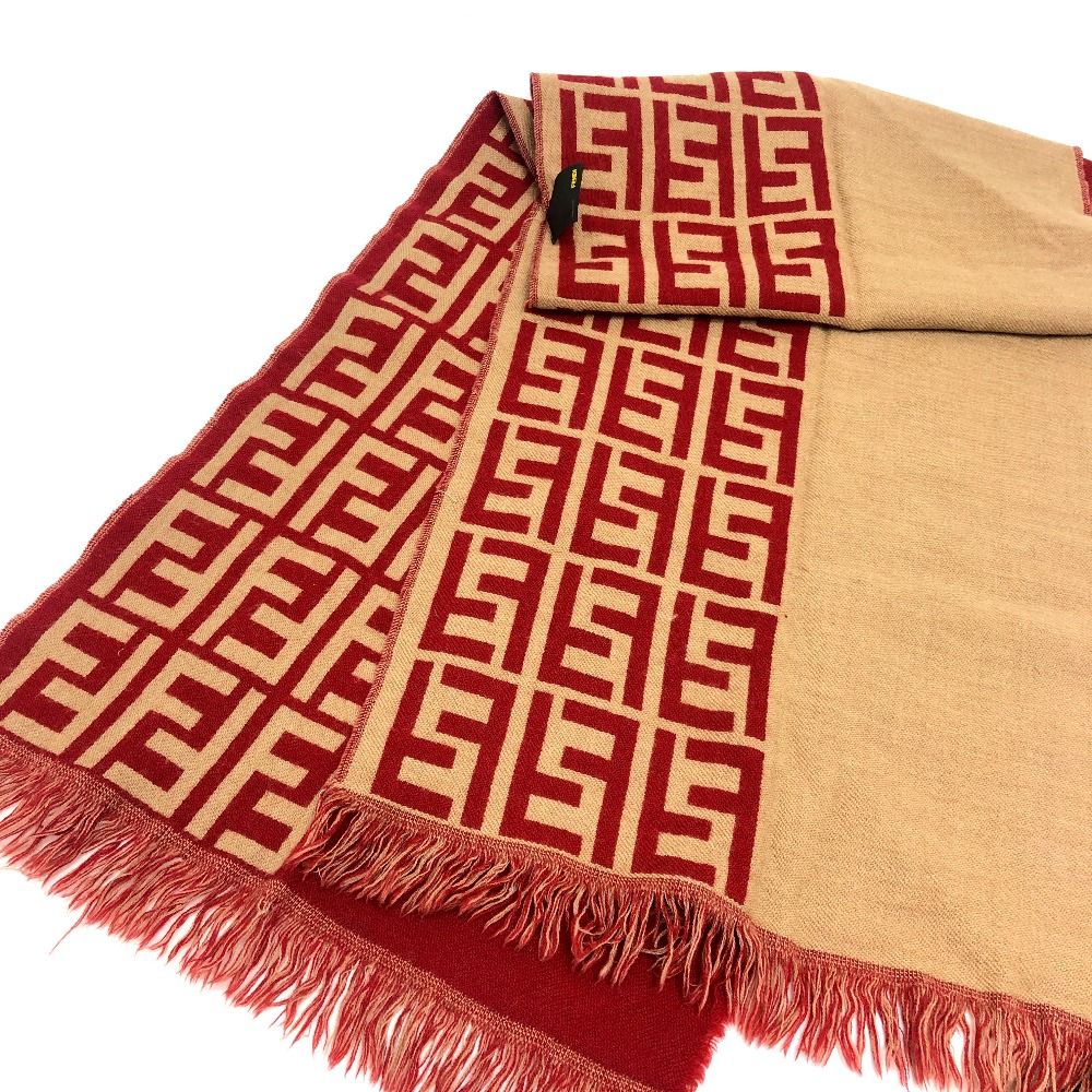 Fendi Scarf Zucca Pattern Wool Red Brown — view 2