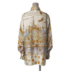 Hermes Vintage Mont Sainct Michel Blouse 40 Silk Twill Long Sleeve Scarf Cream Beige — view 2
